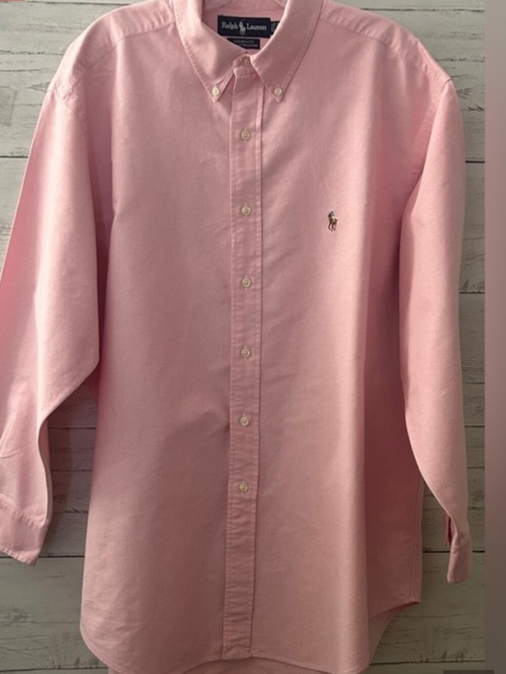 Ralph Lauren Men’s Light Pink Long-Sleeve Button-Down Cotton Shirt Size 16.5